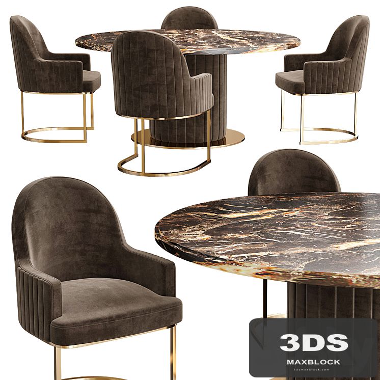 Italian Designer Marble Round Dining Table And Chairs Set