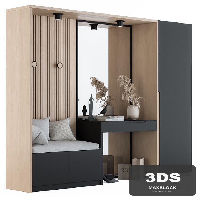Hallway 02 - Black and Wood Set