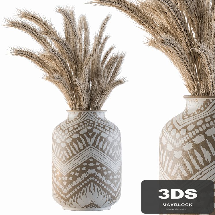 Dry plants 22 - Wheat with Hand draw Vase