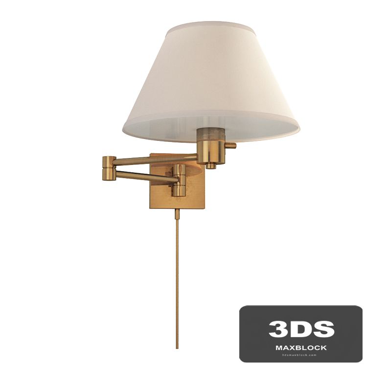 92000DHAB-L Hand-Rubbed Antique Brass Swing-Arm Wall Light in Linen