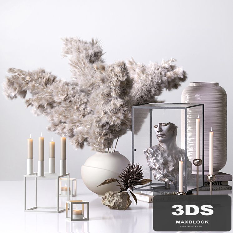 Decorative_Set_02_With Dry Flowers and Sculpture Antique