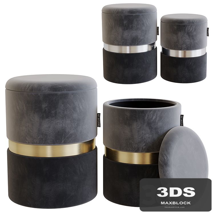 My interno. MY18A060GS (small + big) Set of 2 New-York ottomans (silver + gold)