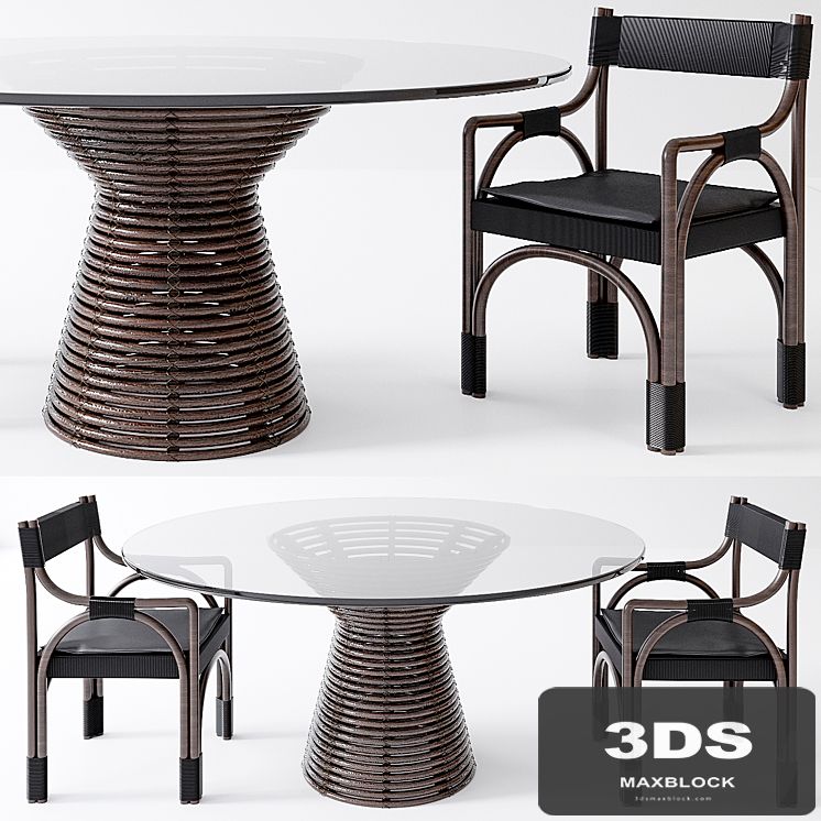 McGuire Minna Table & Bound Arm Chair