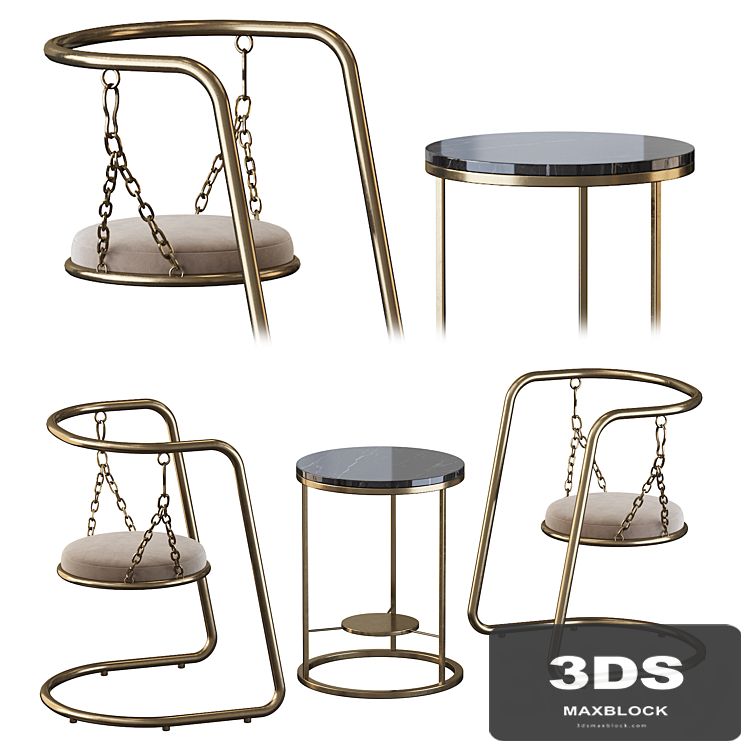 Coffee table and armchair