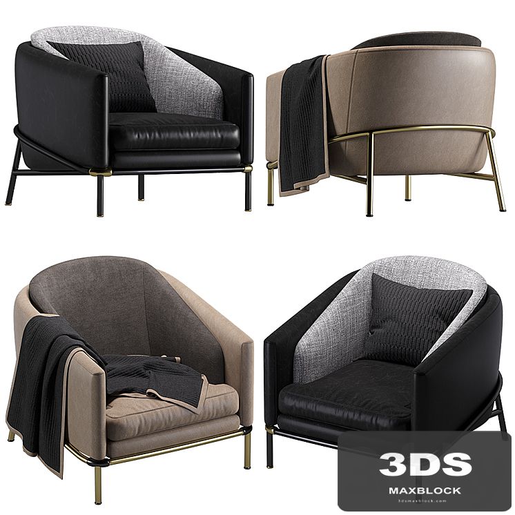 Armchair Minotti Fil noir leather