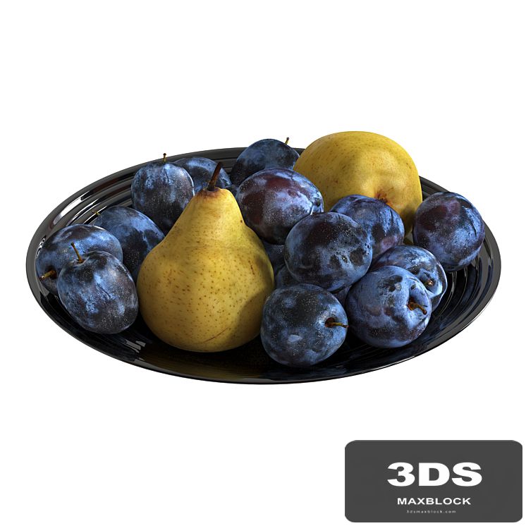 Plum and pear in a black cup