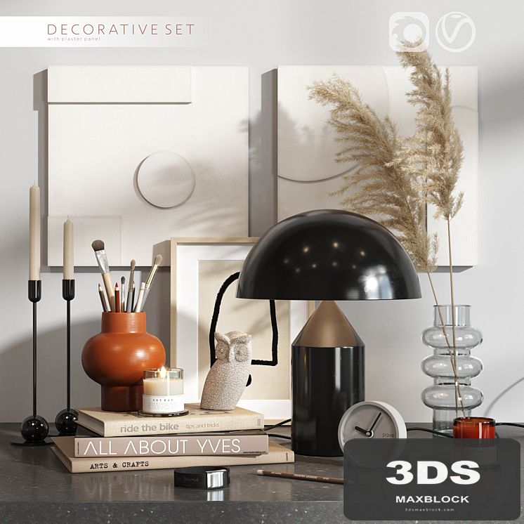 Decorative set with plaster panels