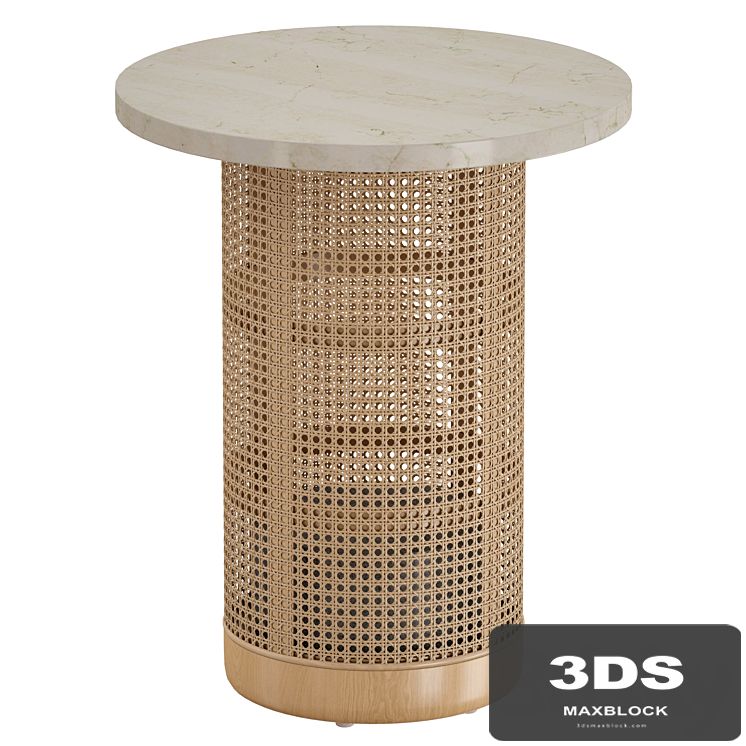 Vernet Travertine Cane End Table (Crate and Barrel)