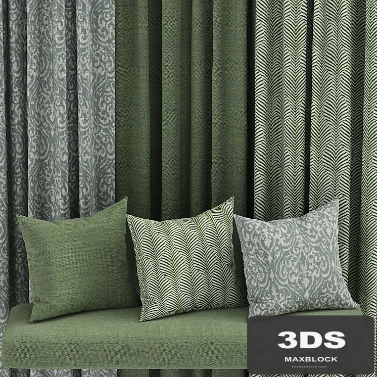 set of fabric materials in green colors