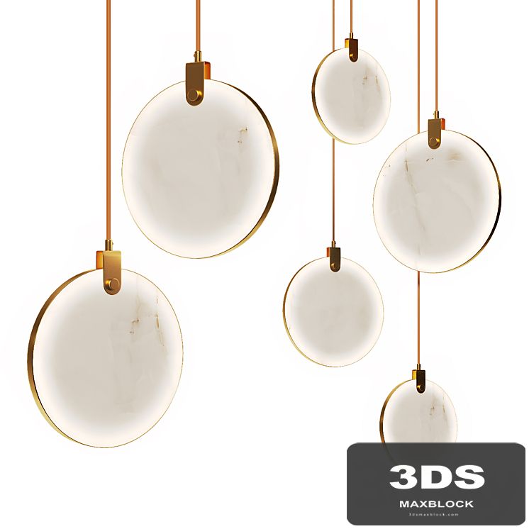 Pendant lamp in brass and marble