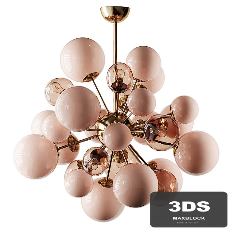 Clear and Opaque Pink Blush Murano Glass and Brass Sputnik Chandelier Italy