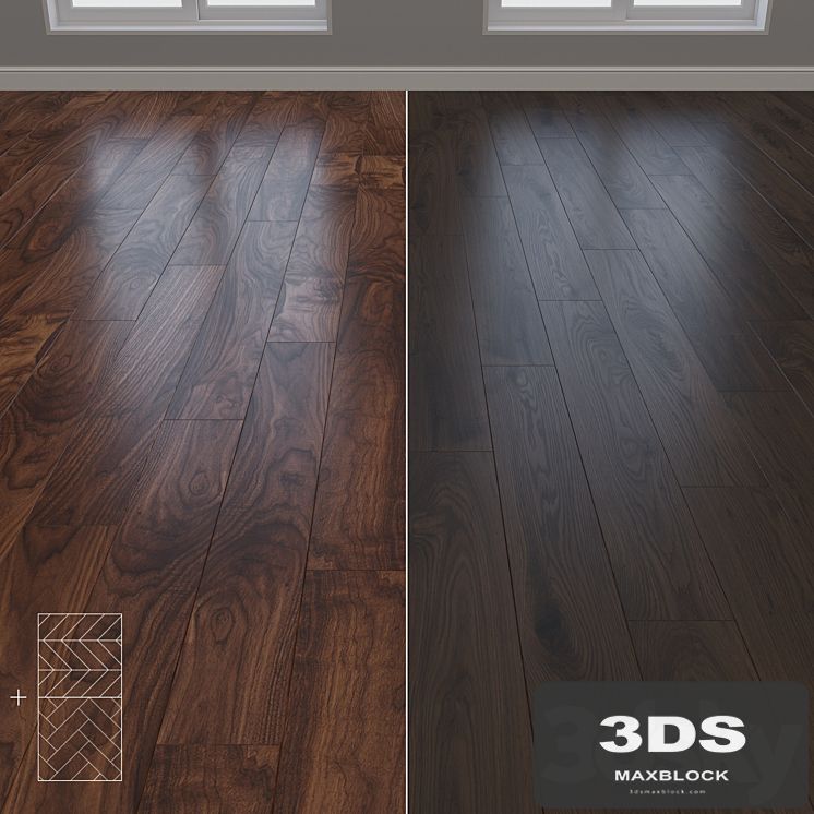 Parquet Oak 2 types layout herringbone, chevron and linear setduo36