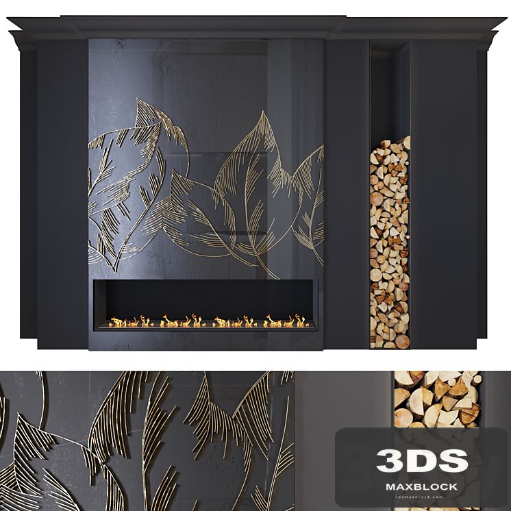 Modern fireplace (leaves1)