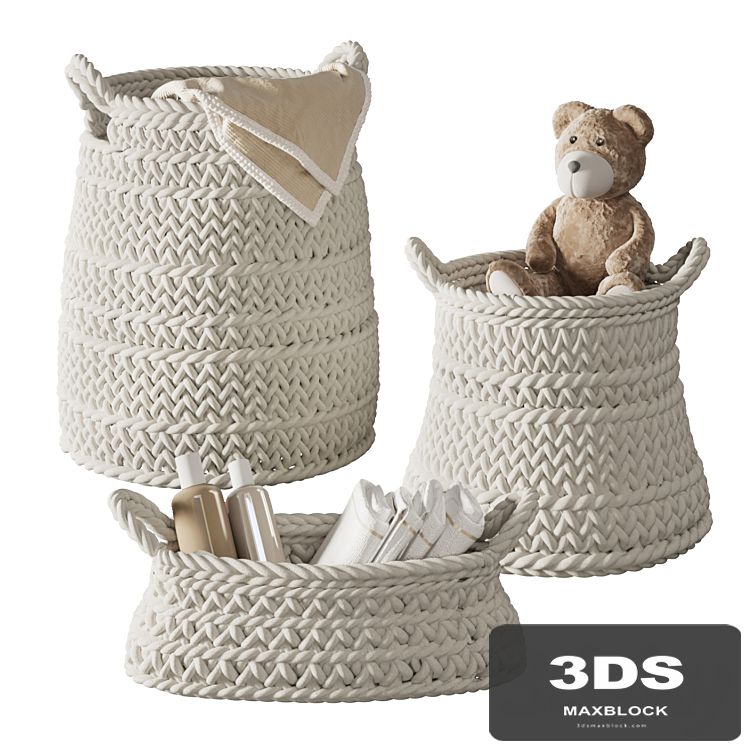 Pottery Barn Ivory Chunky Knit Nursery Storage