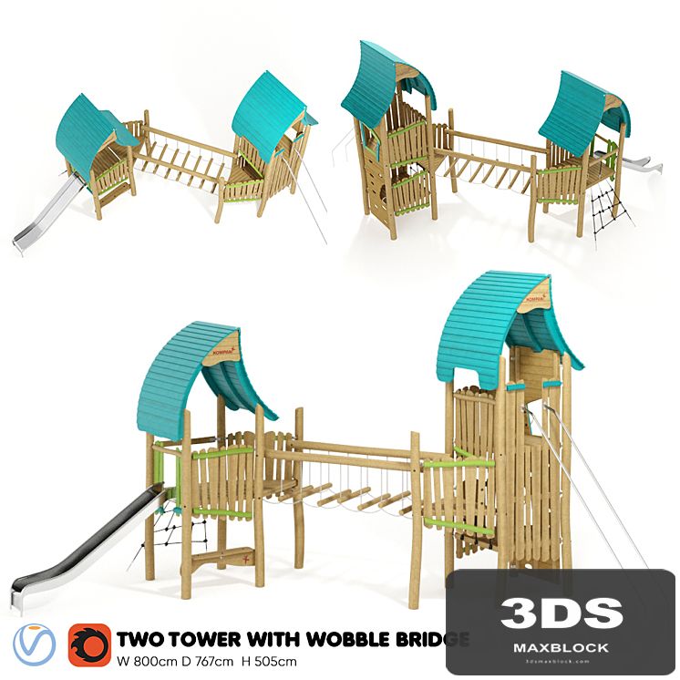 Kompan. Two Tower with Wobble Bridge