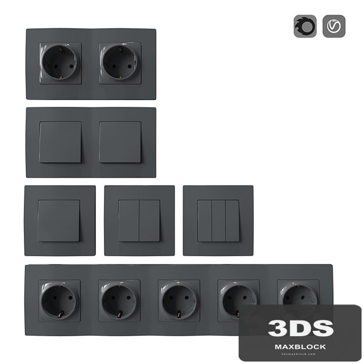 Set of sockets and switches gray