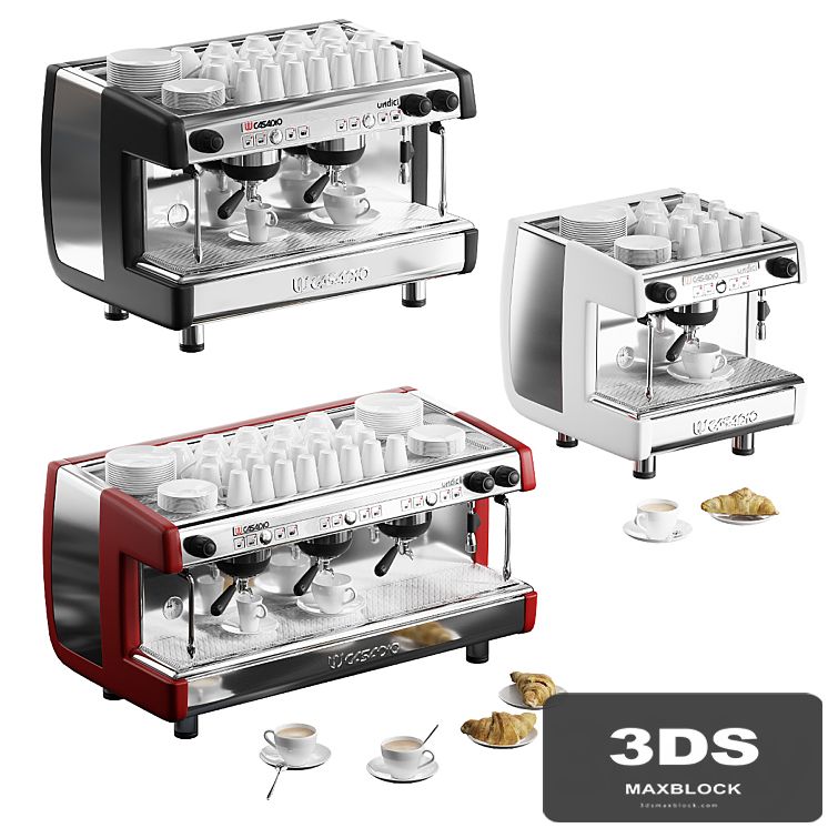 Casadio Undici coffee machines with croissants. 3 models