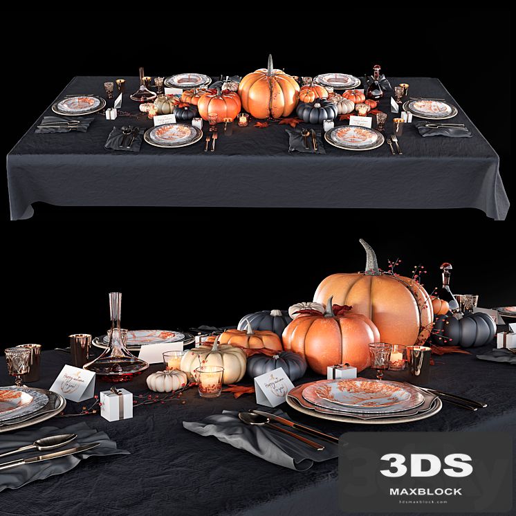 Table set with pumpkins