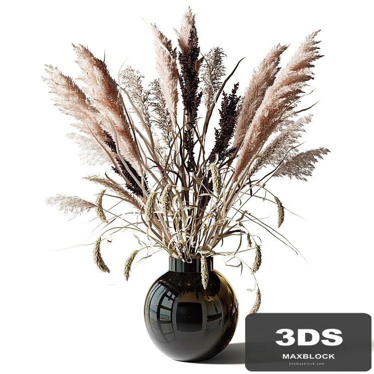 Bouquet of tall dry grass in a black vase
