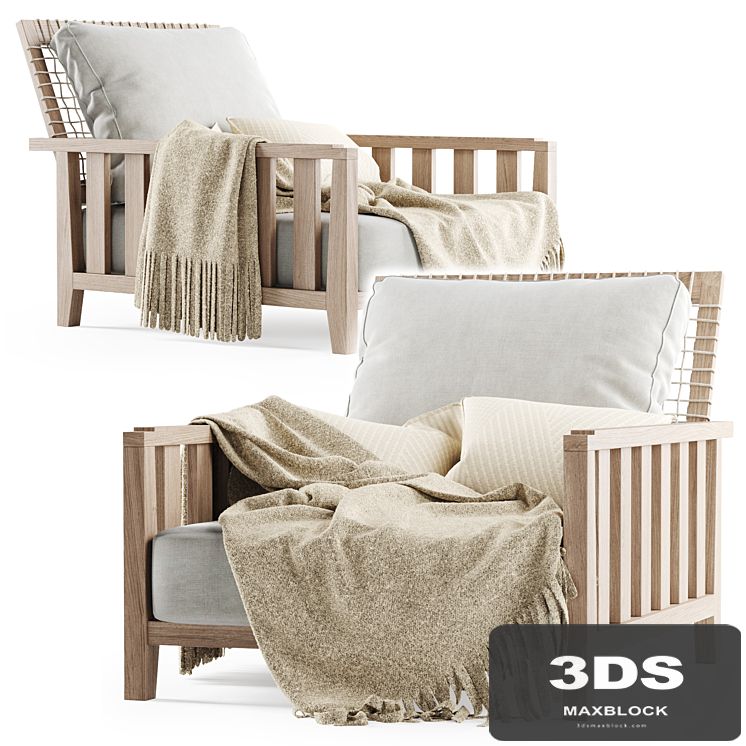 Wooden garden chair with plaid