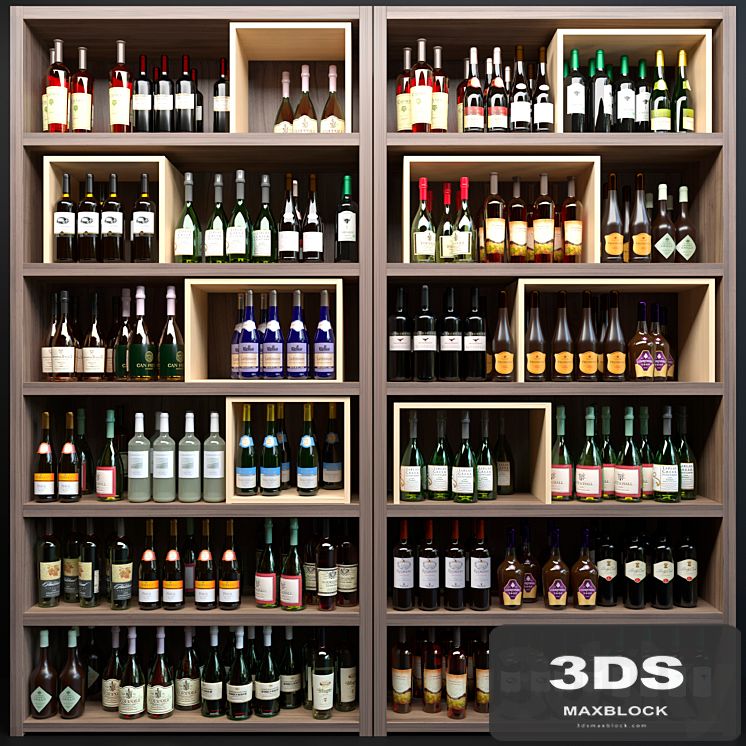 Large wine cabinet with sparkling wine. Wine collection
