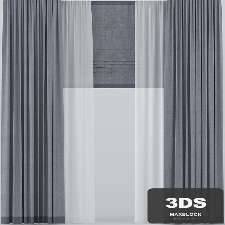 Straight curtains with tulle and roman