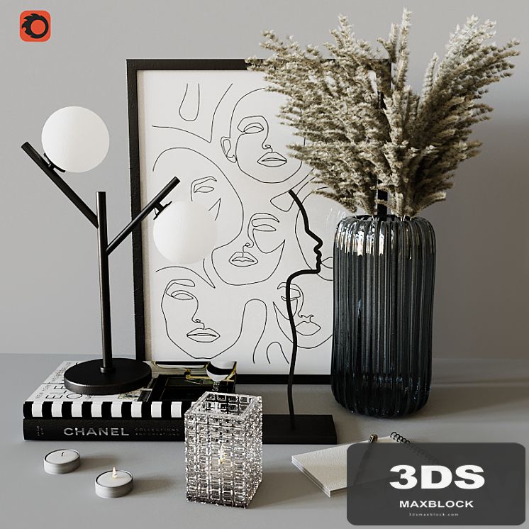 Decorative set with Ribbed Glass Vase