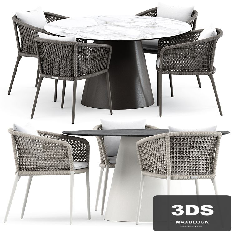 knot armchair and cone ii dining table round 140 by janus