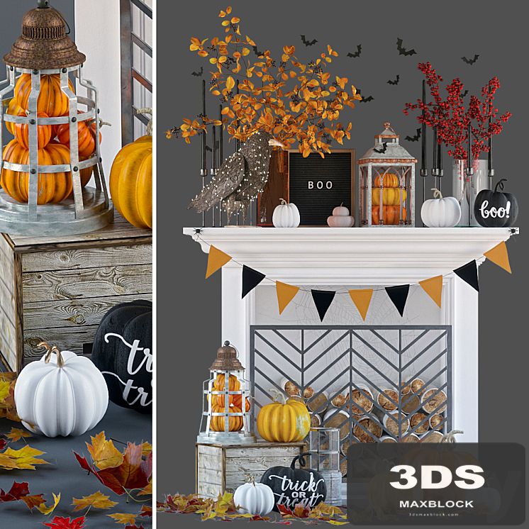 Artificial fireplace with autumn decor