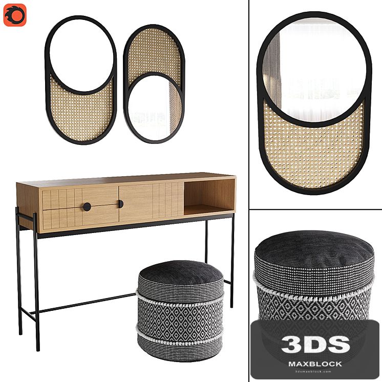 Clara console, Curico pouf, Waska mirror