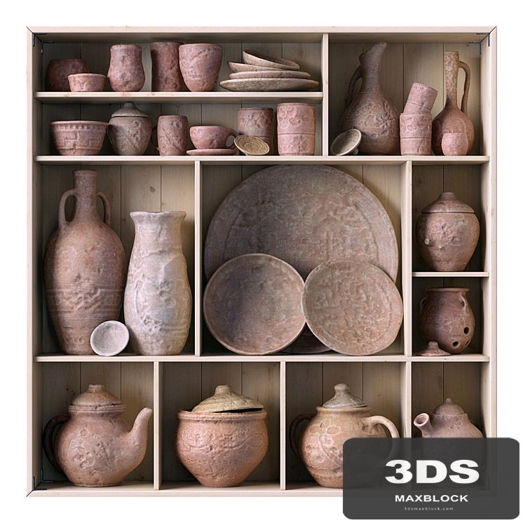 Dishes clay rack n14 / Rack with clay dishes no.14
