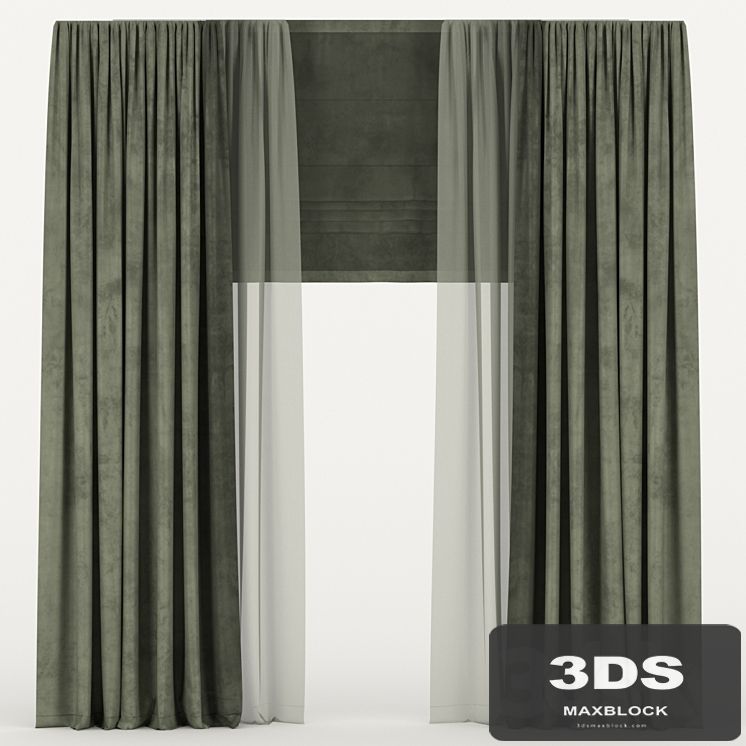 Velvet curtains with tulle and roman blind