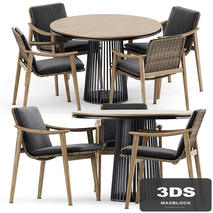 Fynn Outdoor chair by Minotti and Grid table by solpuri