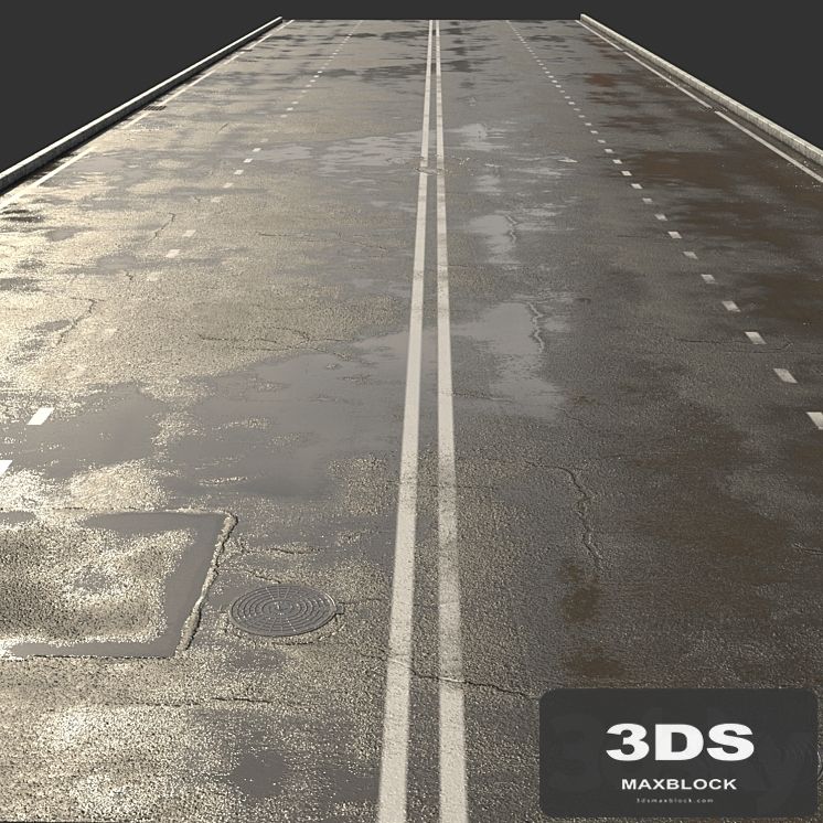 Asphalt with puddles