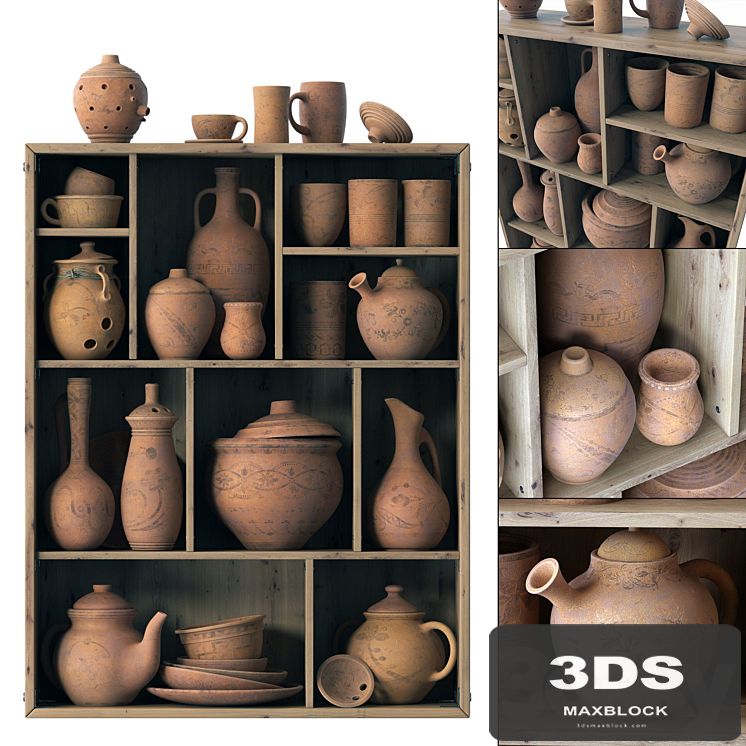 Dishes clay rack n15 / Clay tableware shelf no.15