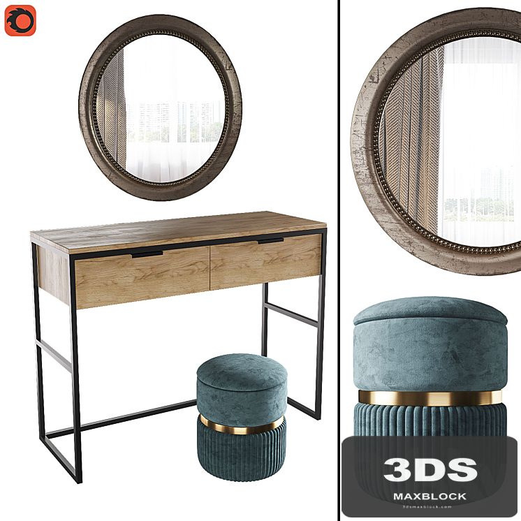 Dressing table Nord, pouf Roma big, mirror Afsan la redoute