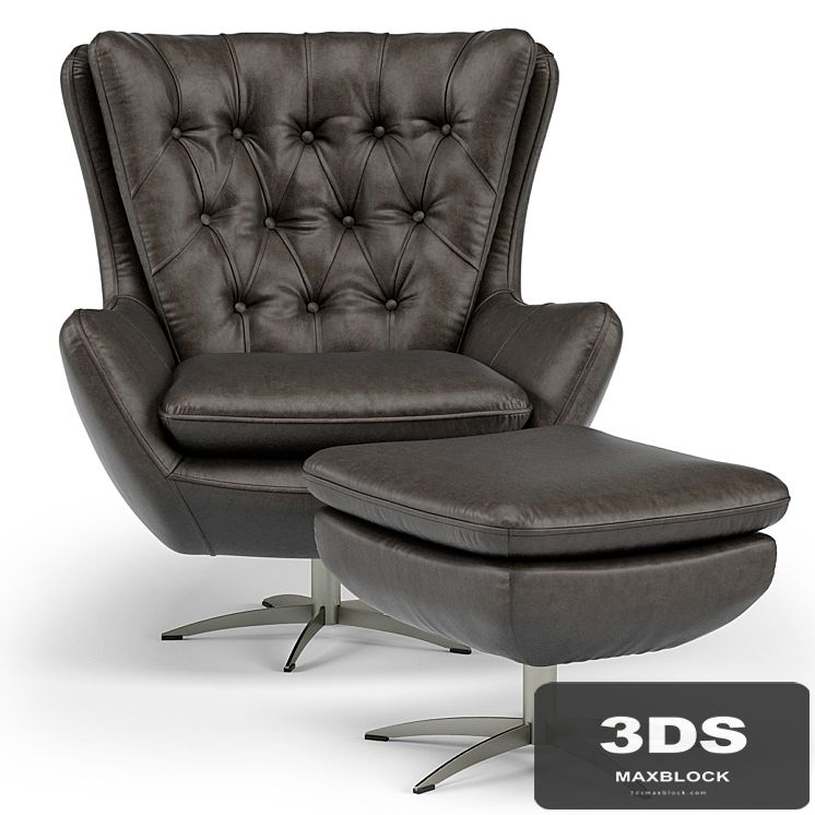 Wells Tufted Leather Swivel Armchair and Ottoman