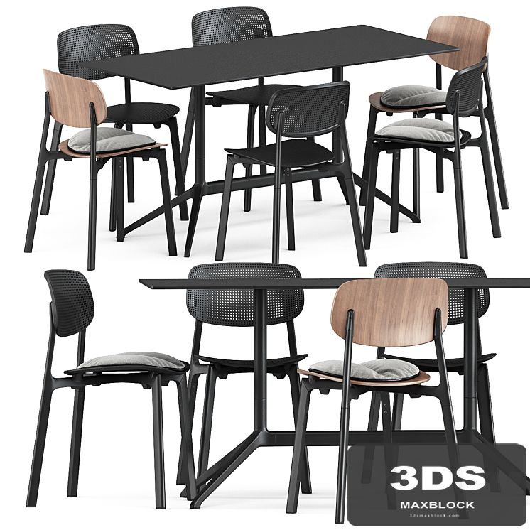 Colander chair and wood chair and Elephant table by Kristalia