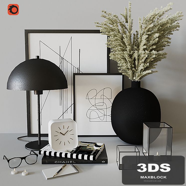 Decorative set with Black Metal Vase