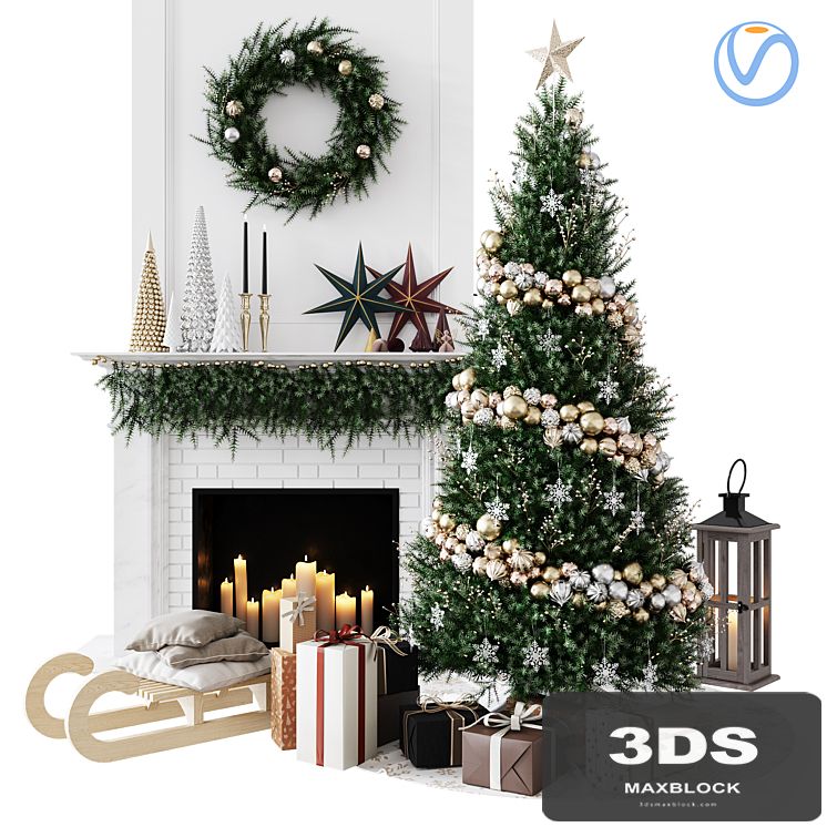 Christmas Decorative set sk_1 (Vray)