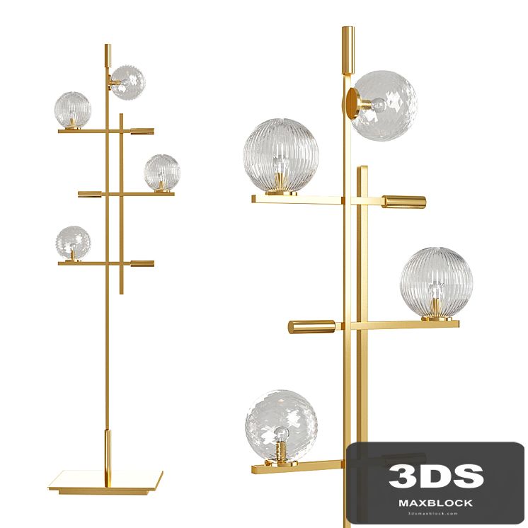 Beautiful Floor Lamp Metal Champagne Finish Murano Glass Leather Insert