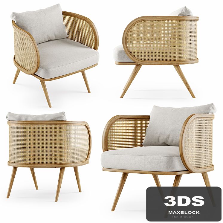 Wooden rattan lounge chair C20 by Bpoint Design / Rattan chair