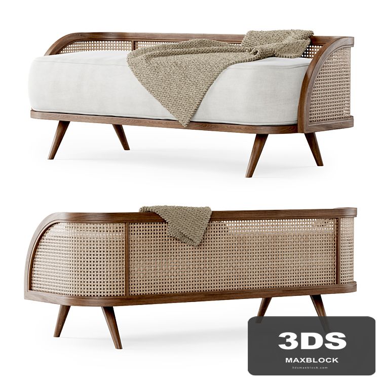 Garden ottoman LV / Wooden rattan bench