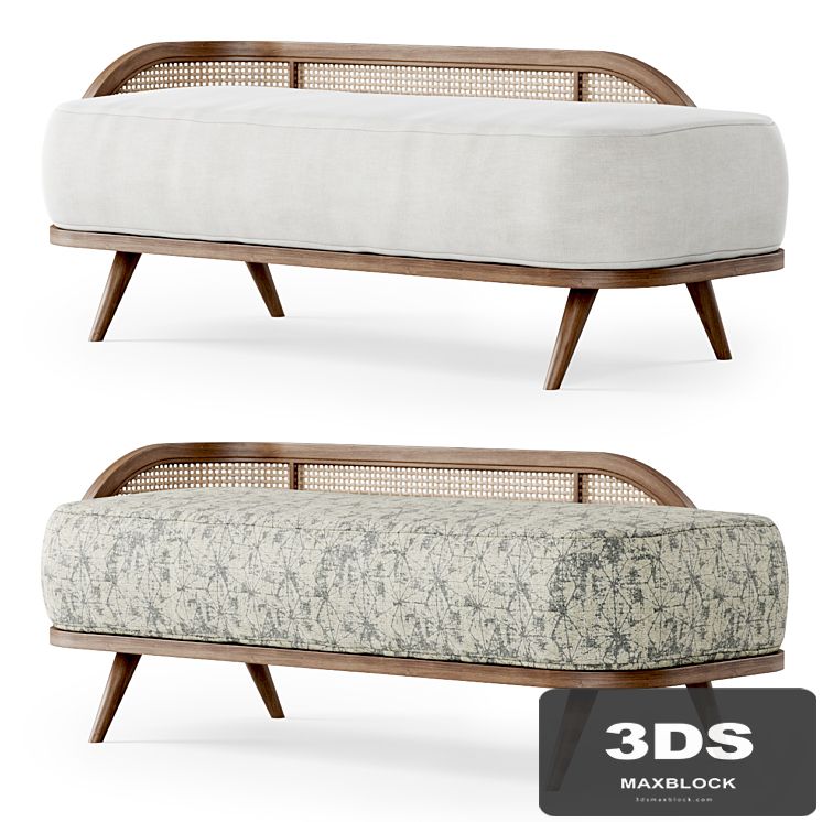 Garden ottoman LM / Wooden rattan bench