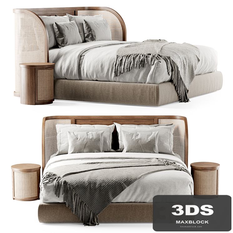 Wooden double bed DB57 / Double bed rattan