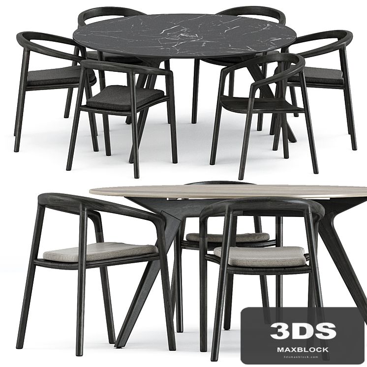 Solid armchair and Teak nero table CF 148 by manutti
