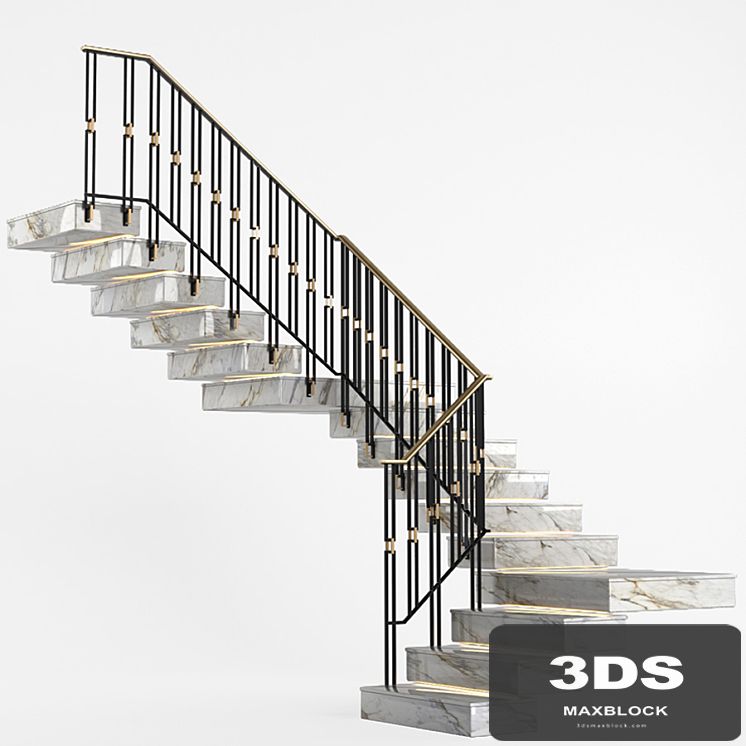 Art Deco marble staircase with lighting