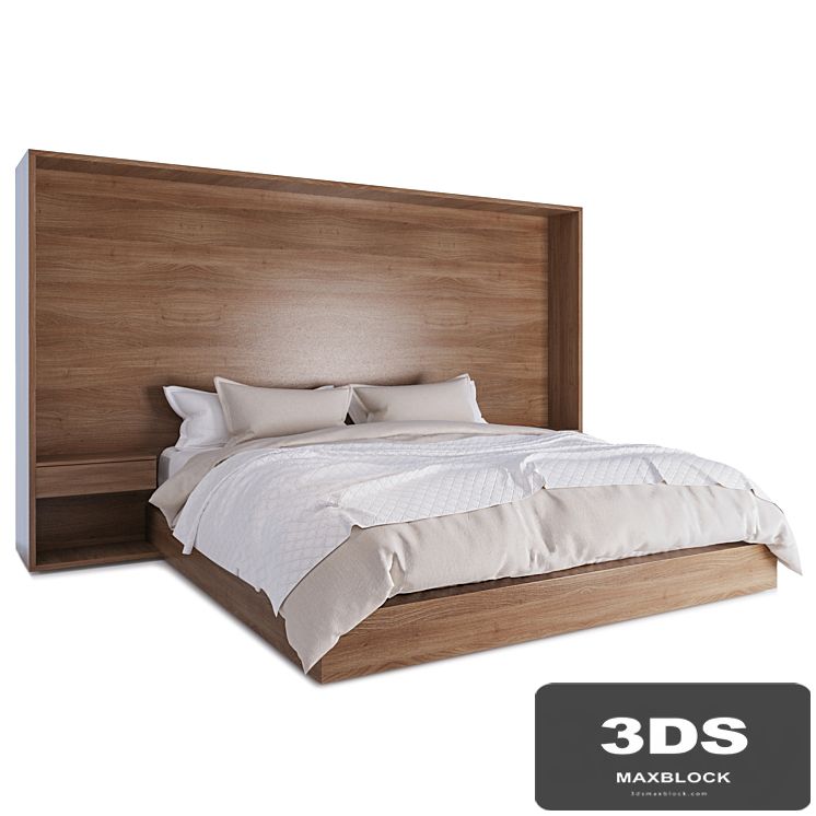 Bed with wooden headboard