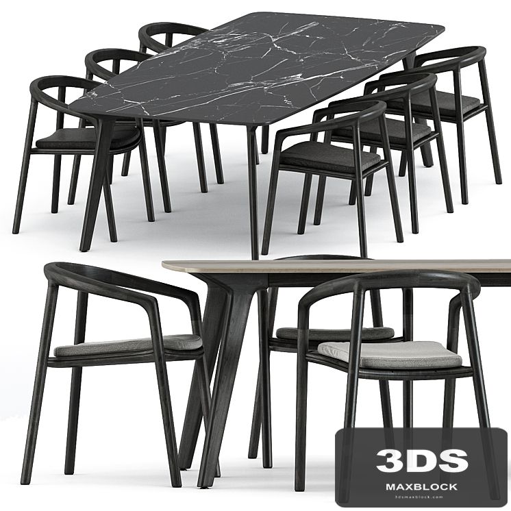 Solid armchair and Torsa Dining table Teak CF 264 by manutti