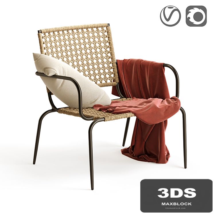 Garden armchair Ibiza in metal and braided rope